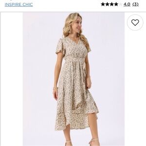 Summer Dress Flutter Short Sleeve Wrap Ruffle High Low Hem V Neck Floral MIDI